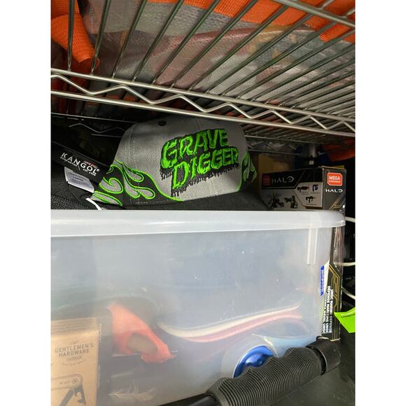 Grave Digger Monster Truck Racing Vintage Snap Back Hat Gray with flames - Picture 10 of 10